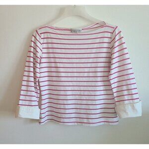 Anne Fontaine 3/4 Sleeve Pink And White Striped Shirt Size 3